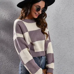 Mast & Harbour Women Checked Crop Pullover-picture-17
