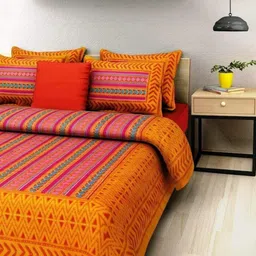 UNIBLISS Yellow & Pink Geometric 144 TC Queen Bedsheet with 2 Pillow Covers-picture-25