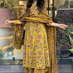 SRF JAIPUR Floral Printed Regular Thread Work Pure Cotton Kurta with Palazzos & Dupatta-image-54