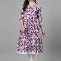 SkyaSia Women Floral Printed Regular Pure Cotton Kurta with Trousers & With Dupatta image 4