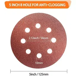 Sarrah 5 inch (125 mm), Grit Size 60 Aluminium Silicate Adhesive Sanding Disc with 8 Holes for Orbital Sander (Pack of 40 Pcs) image 2