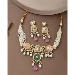 DASTOOR Womens Gold Plated Designer Necklace Set Multi-Color image 1