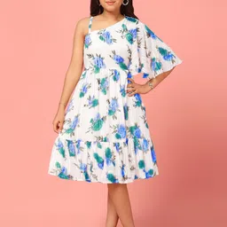 BAESD Girls Floral Printed One Shoulder Flared Sleeve Georgette Fit & Flare Dress-picture-41