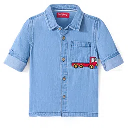 Babyhug Cotton Woven Full Sleeves Denim Shirt with Truck Embroidery - Light Blue-picture-30