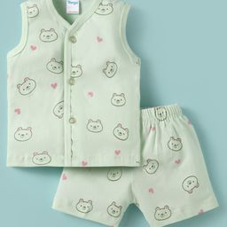Tango Single Jersey Knit Sleeveless Co-ords Night Suit With Bear Print - Light Green-picture-5