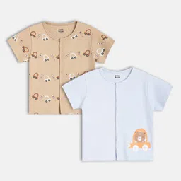 MINI KLUB Cotton Knit Pack Of 2 Half Sleeves Baby Bear & Cars Printed Jhablas - Blue & Beige-picture-23