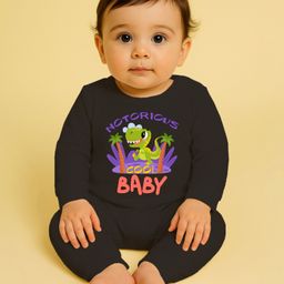 The Peppy Tend 100% Cotton Knit Full Sleeves Notorious Cool Kid Text Printed Romper - Black-picture-21