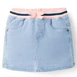 Babyhug Denim Mid Thigh Ribbed Waist Washed Skirt With Bow Applique - Light Blue-picture-25