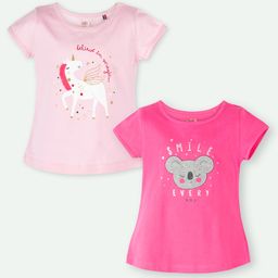 Ariel Cotton Knit Pack Of 2 Half Sleeves Unicorn & Typography Printed Tops - Dark & Light Pink-picture-36