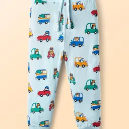 Babyhug Cotton Knit Full Length Lounge Pant With Vehicle Print - Light Blue-picture-20