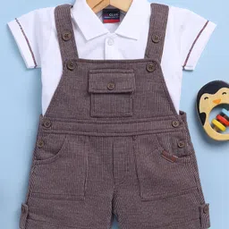 Jb Club Cotton Knit Striped Dungaree With Half Sleeves Polo Tee Set - Maroon-image-30