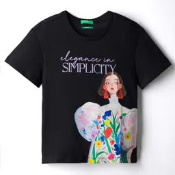 UCB 100% Cotton Knit Half Sleeves T-Shirt with Girl Print - Black-picture-16