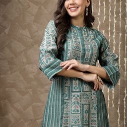 Nayam By Lakshita Ethnic Motifs Printed Mandarin Collar Flared Sleeves A-Line Kurti-picture-0
