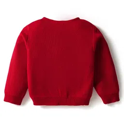Babyhug Knitted Full Sleeves Solid Front Open Sweater - Red image 2