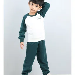 Aww Hunnie Full Sleeves Placement Text & Colour Block Detailed Winter  Sweatshirt And     Joggers Set - Green image 4