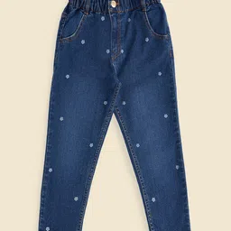 Pantaloons Junior Cotton Floral Designed Jeans - Blue image 4