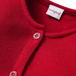 Babyhug Knitted Full Sleeves Solid Front Open Sweater - Red image 3