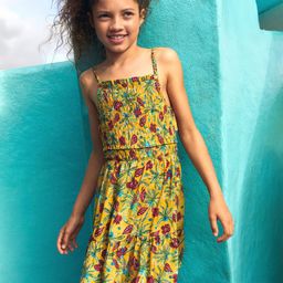 Mango Kids Girls Smocked Detail Floral Print A-Line Dress-picture-4