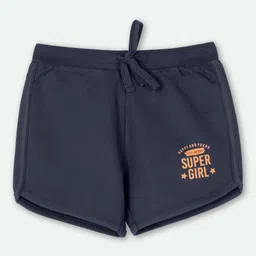 Ariel Cotton Knit Pack Of 3 Whales & Super Girl Text Printed Shorts - Peach Navy Blue & Red image 5