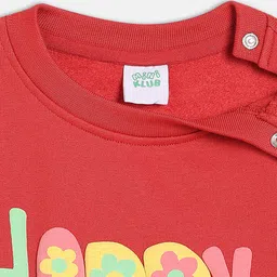 MINI KLUB Cotton Knit Full Sleeves Happy Girl Text Printed Light Winter Sweatshirt - Red image 5