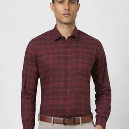 Van Heusen Men Spread Collar Tartan Checked Cotton Slim Fit Formal Shirt-image-47