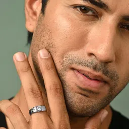 Clara Men 925 Sterling Silver Platinum-Plated Zirconia-Studded Adjustable Finger Ring image 5