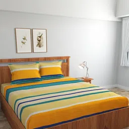 NEW TOWN Multicoloured 210 TC Cotton Fitted Queen Bedsheets With 2 Pillow Covers-image-59