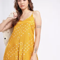 fusion by glitchez Mustard Abstract Printed Midi Dress with Sleeveless Straps image 3