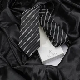 kavove KOVOVE Men Black & White The Striped Treat Broad Tie image 1