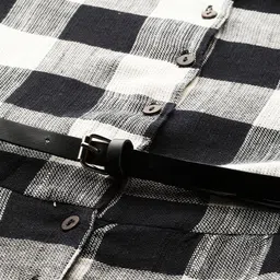 her by invictus Women Black & Cream-Coloured Checked Pure Cotton A-Line Dress image 2