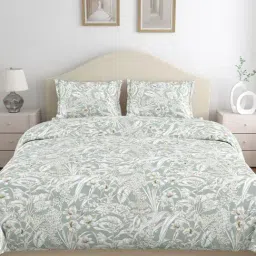 Haus & Kinder Cotton Green Emerald Jungle 144 TC King Flat Bedsheet with 2 Pillow Covers-picture-40