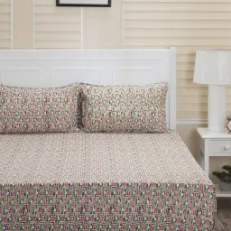 in-house by maspar Inhouse Donatella Lattice Pink Print 144TC Cotton Double Bed Sheet With 2 Pillow Covers by maspar image 2