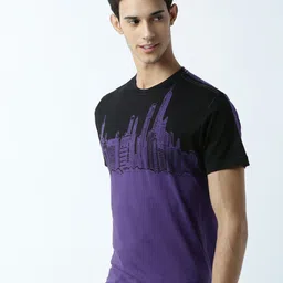 Huetrap Men Purple & Black Printed Round Neck T-shirt image 4