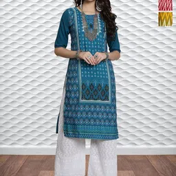 HERE&NOW Selection Of 3 Floral Printed Round Neck Straight Kurtas-picture-24