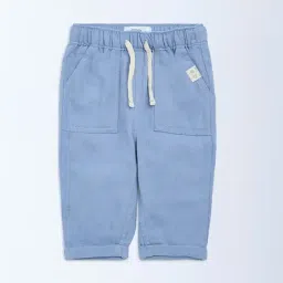 HOP Baby by Westside Blue Solid Mid-Rise Cotton-Blend Trousers-image-23