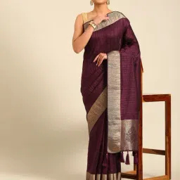Mohey Wine Art Silk Embroidered Saree With Unstitched Blouse image 3
