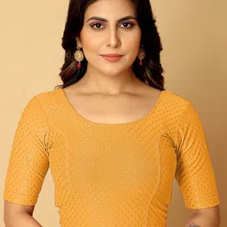 Jaanvi Woven Design Short Sleeves Round Neck Saree Blouse-picture-24