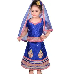 Ahhaaaa Kids Blue Embroidered Choli, Lehenga with Dupatta-picture-32