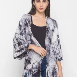 Globus Grey & White Cotton Printed Shrug-image-16