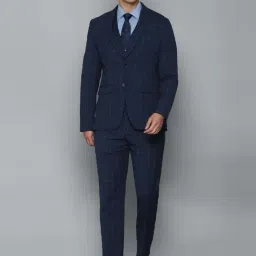 Louis Philippe Permapress Navy Slim Fit Checks Three Piece Suit-picture-37