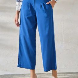 Styli Royal Blue Cotton Flared Fit Pants-picture-7