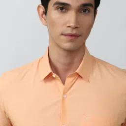 Peter England Orange Cotton Slim Fit Printed Shirt image 4
