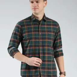 Monte Carlo Green Cotton Regular Fit Chequered Shirt-picture-18