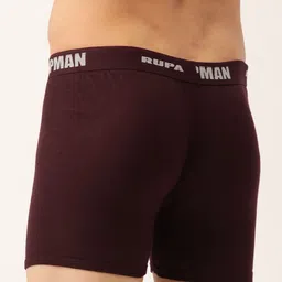 Rupa Men Set of 2 Olive Green & Maroon Solid Cotton Trunks image 4