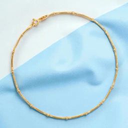 Taraash 925 Sterling Silver Elegant Single Gold-Plated Beaded Snake Chain Anklet for Women-picture-22