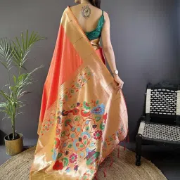 Elora Orange Silk Zari Weaving Saree With Unstitched Blouse image 2