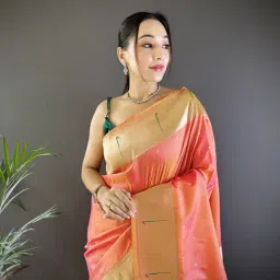 Elora Orange Silk Zari Weaving Saree With Unstitched Blouse image 4