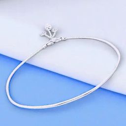 Taraash 925 Sterling Silver Single Line Plain Ending with Floral Charm Single Anklet for Women-picture-18