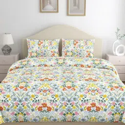 Haus & Kinder Cotton Multicolor Royal Bloomscape 144 TC King Flat Bedsheet with 2 Pillow Covers-picture-22