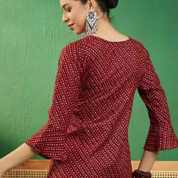 Sangria Women Bandhej Printed Maroon Fit & Flare Cotton Blend Tops image 2